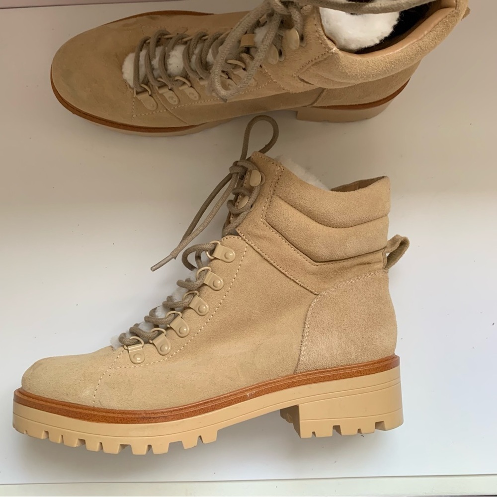 MARC FISHER Mallie Lace Up Hiker‎ Boots Beige Sz 8.5M - Picture 4 of 10